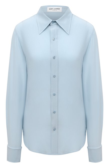 Женская шелковая рубашка SAINT LAURENT голубого цвета по цене 96050 руб., арт. 679108/Y100W | Фото 1