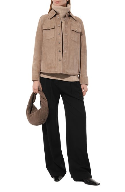 Женская замшевая куртка ADDICTED бежевого цвета, арт. SH2311 | Фото 2 (Материал сплава: Проставлено; Длина (верхняя одежда): Короткие; Драгоценные камни: Проставлено; Рукава: Длинные)