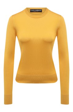 Женский шелковый пуловер DOLCE & GABBANA желтого цвета, арт. FX621T/JASJX | Фото 1 (Материал внешний: Шелк; Рукава: Длинные; Длина (для топов): Стандартные; Региональные ограничения белый список (Axapta Mercury): RU; Женское Кросс-КТ: Пуловер-одежда; Стили: Романтичный)