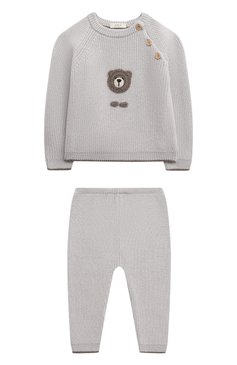 Детский комплект из пуловера и брюк BABY T серого цвета, арт. 23AI010C/1M-12M | Фото 1 (Материал внешний: Шерсть; Материал сплава: Проставлено; Нос: Не проставлено)