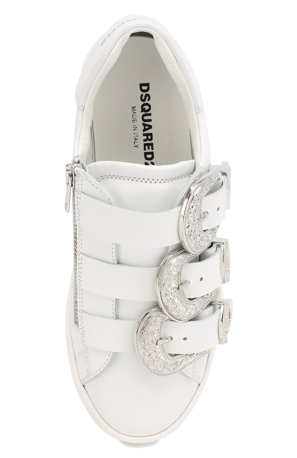 Детские кожаные кеды с ремешками DSQUARED2 белого цвета, арт. 59796/36-41 | Фото 4 (Девочки Кросс-КТ: Обувь-низкие; Материал внутренний: Натуральная кожа; Материал сплава: Проставлено, Проверено; Нос: Не проставлено; Статус проверки: Проверено, Проверена категория; Длина стельки: 23, 24, 24,6, 25,3)