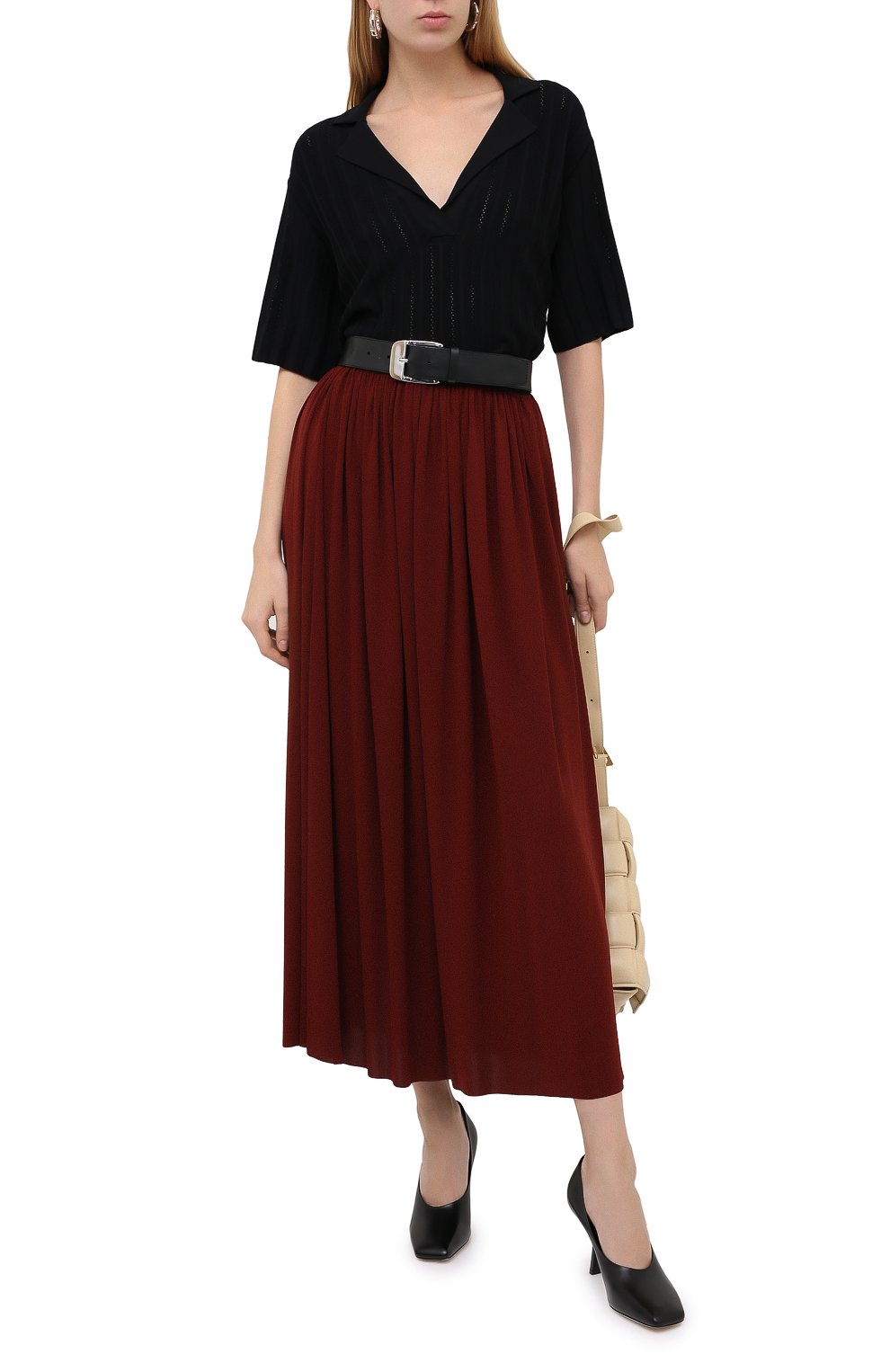 Женская юбка PROENZA SCHOULER бордового цвета, арт. R2035032-JY069 | Фото 2 (Материал внешний: Синтетический материал, Хлопок; Женское Кросс-КТ: Юбка-одежда; Длина Ж (юбки, платья, шорты): Макси)