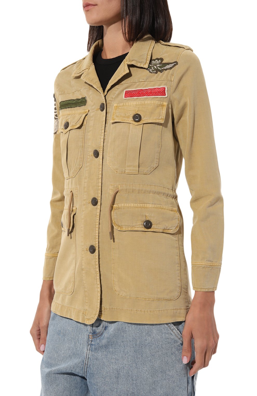 Женская куртка AERONAUTICA MILITARE бежевого цвета, арт. 231/AB2078DCT3095 | Фото 3 (Кросс-КТ: Куртка; Рукава: Длинные; Стили: Милитари; Материал внешний: Хлопок, Лиоцелл, Растительное волокно; Длина (верхняя одежда): Короткие)