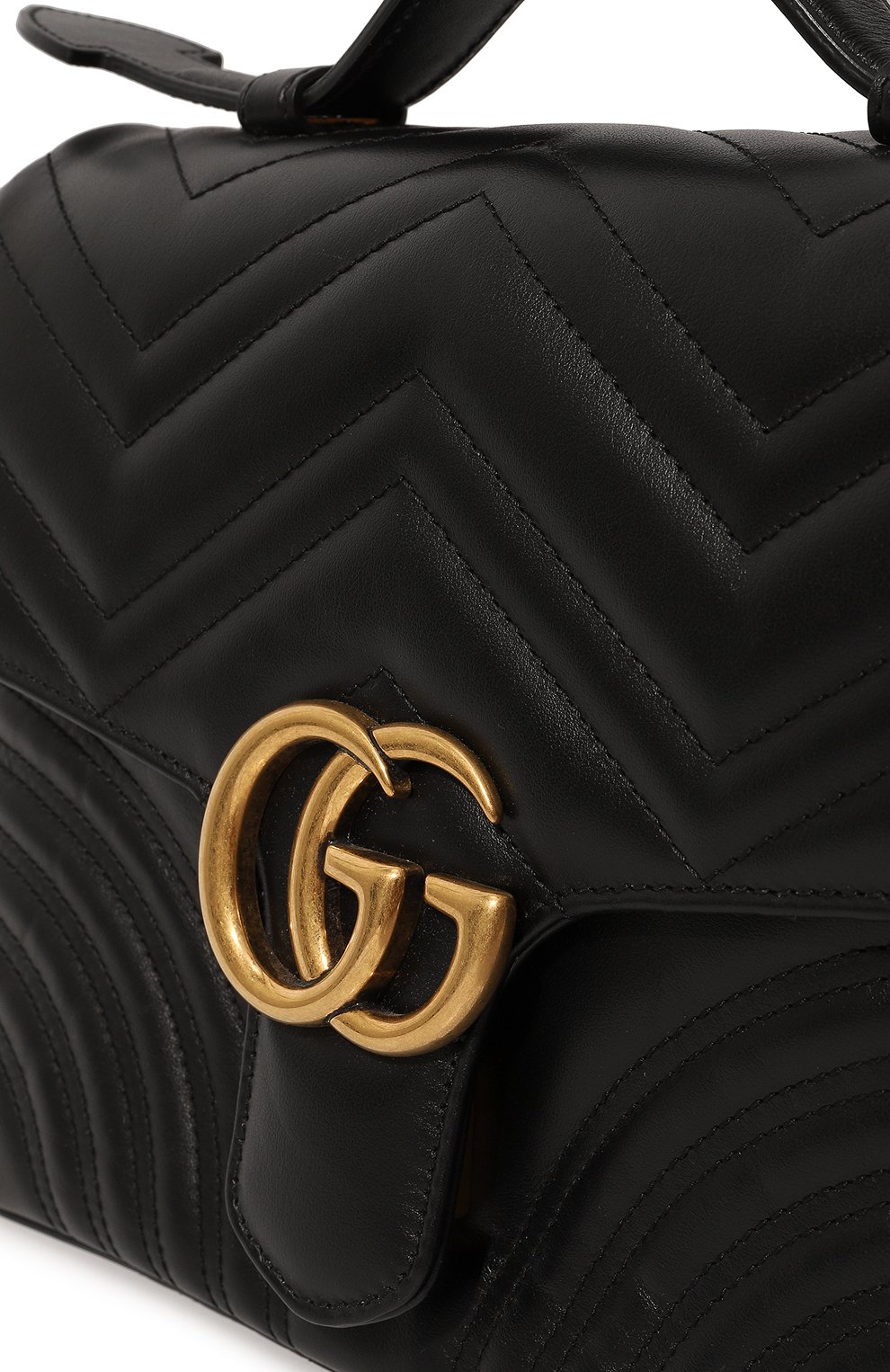 Женская сумка gg marmont GUCCI черного цвета, арт. 498110 DTDIT | Фото 3 (Сумки-технические: Сумки top-handle; Размер: medium; Материал: Натуральная кожа; Ремень/цепочка: На ремешке)