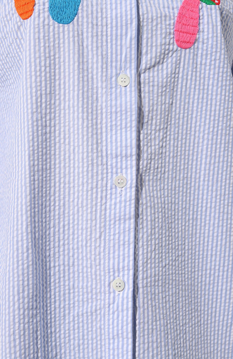 Женская хлопковая рубашка MC2 SAINT BARTH голубого цвета, арт. STBW/BRIGITTE/05354D | Фото 5 (Рукава: Длинные; Женское Кросс-КТ: Рубашка-одежда; Принт: С принтом; Длина (для топов): Удлиненные; Материал сплава: Проставлено; Материал внешний:  Хлопок; Драгоценные камни: Проставлено; Стили: Кэжуэл)