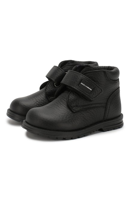 Детские кожаные ботинки с меховой отделкой DOLCE & GABBANA черного цвета по цене 28500 руб., арт. DL0023/AU492/19-28 | Фото 1