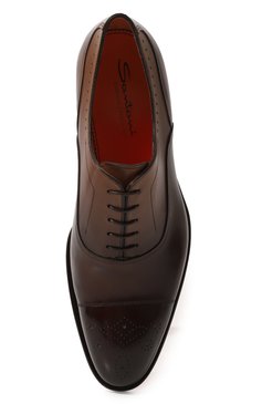 Мужские кожаные оксфорды SANTONI темно-коричневого цвета, арт. MCCG18354UC3BDPNU59 | Фото 6 (Материал внутренний: Натуральная кожа; Стили: Классический)