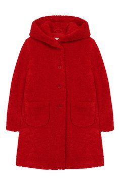 Детское пальто из эко-меха с капюшоном IL GUFO красного цвета, арт. A19GP250PE012/5A-8A | Фото 1 (Рукава: Длинные; Материал внешний: Синтетический материал, Полиэстер; Длина (верхняя одежда): Длинные; Кросс-КТ: Демисезон; Статус проверки: Проверено, Проверена категория; Материал подклада: Хлопок; Ростовка одежда: 5 лет | 110 см)
