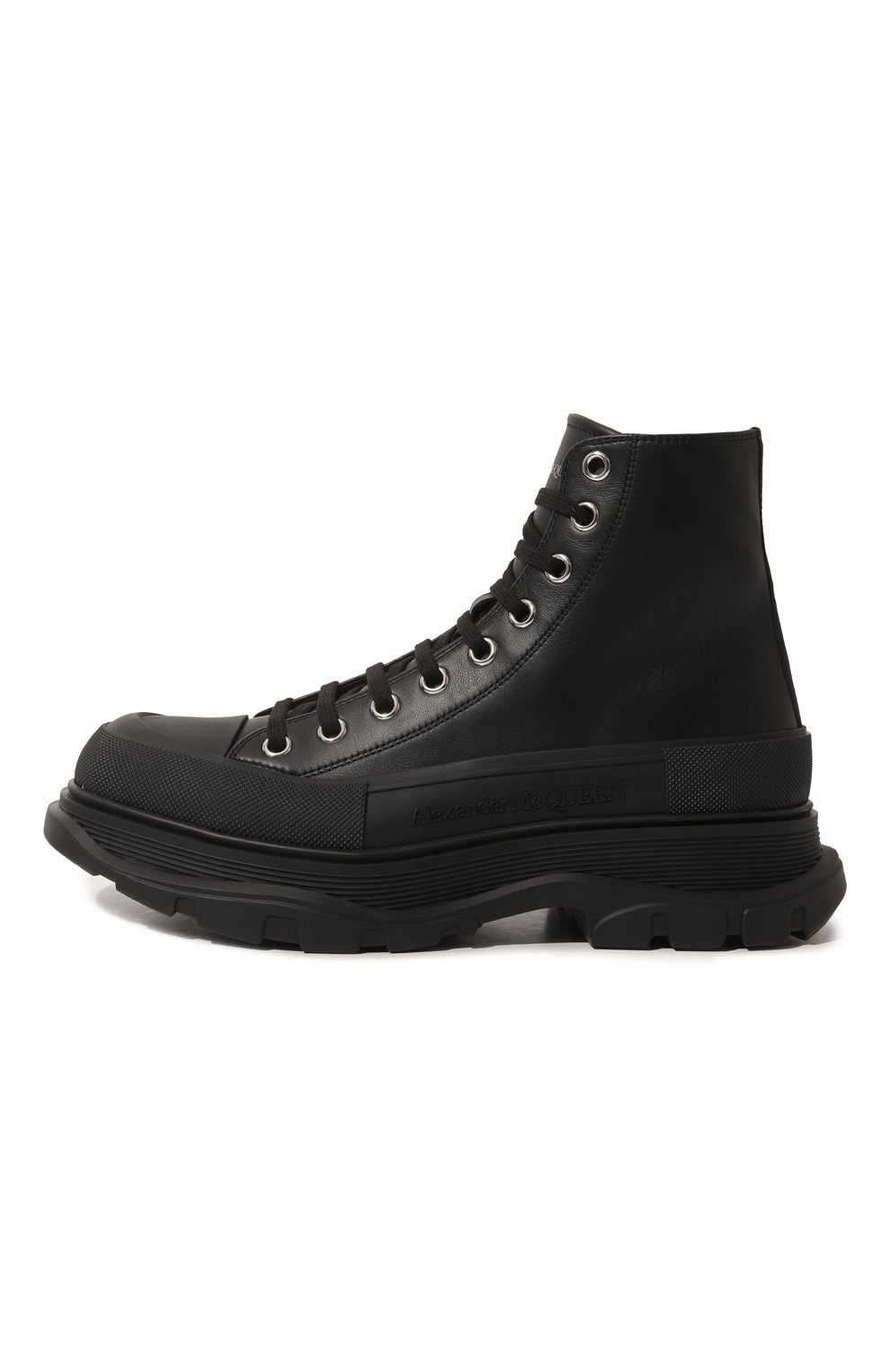 Мужские кожаные ботинки tread slick ALEXANDER MCQUEEN черного цвета, арт. 705661/WHZ621081 | Фото 4 (Каблук высота: Высокий; Мужское Кросс-КТ: Ботинки-обувь; Материал утеплителя: Без утеплителя; Подошва: Массивная)