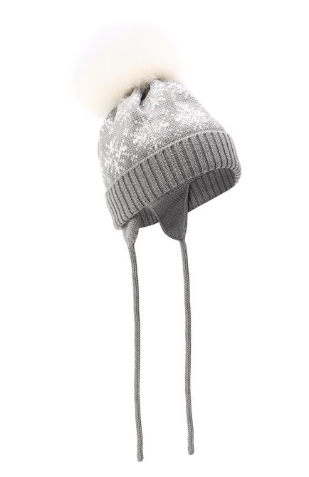 Детского шерстяная шапка с меховым помпоном CATYA серого цвета, арт. 024671/A | Фото 1 (Материал: Шерсть, Текстиль; Региональные ограничения белый список (Axapta Mercury): RU)