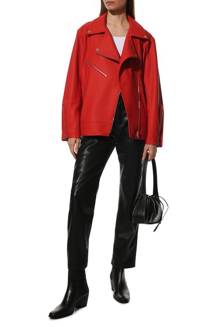 Женская кожаная куртка MASLOV красного цвета, арт. SMW99 | Фото 2 (Длина (верхняя одежда): Короткие; Рукава: Длинные; Материал внешний: Натуральная кожа; Стили: Кэжуэл; Кросс-КТ: Куртка; Женское Кросс-КТ: Замша и кожа)