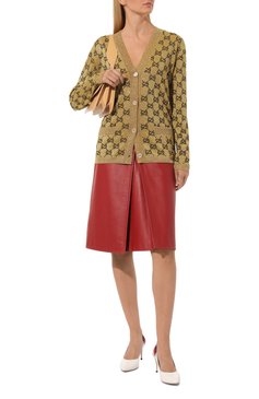 Женский кардиган GUCCI золотого цвета, арт. 555043 XKAHX | Фото 2 (Материал внешний: Шерсть; Рукава: Длинные; Длина (для топов): Стандартные; Женское Кросс-КТ: кардиган-трикотаж; Стили: Кэжуэл)