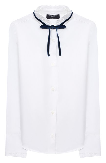 Детское хлопковая блузка DAL LAGO белого цвета, арт. R411B/7628/4-6 | Фото 1 (Материал внешний: Хлопок; Рукава: Длинные; Девочки-школьная форма: Блузки; Региональные ограничения белый список (Axapta Mercury): RU; Стили: Классический)