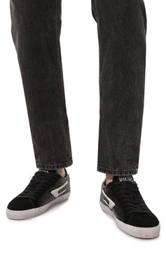 Мужские кожаные кеды s-leroji DIESEL черного цвета, арт. Y02741/PR663 | Фото 3 (Материал утеплителя: Без утеплителя; Материал внутренний: Текстиль; Подошва: Плоская)