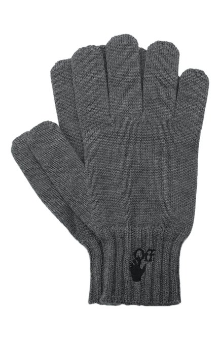 Мужские шерстяные перчатки OFF-WHITE серого цвета, арт. 0MNE032F21KNI001 | Фото 1 (Материал: Шерсть, Текстиль; Кросс-КТ: Трикотаж)