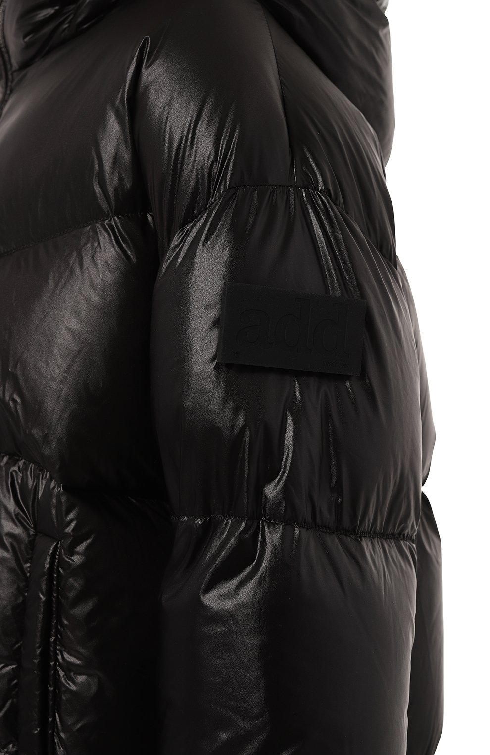 Женский пуховик ADD черного цвета, арт. 8AW141C | Фото 5 (Рукава: Длинные; Длина (верхняя одежда): До середины бедра; Материал внешний: Синтетический материал; Кросс-КТ: Пуховик; Материал сплава: Проставлено; Материал подклада: Синтетический материал; Драгоценные камни: Проставлено; Материал утеплителя: Пух и перо; Стили: Кэжуэл)