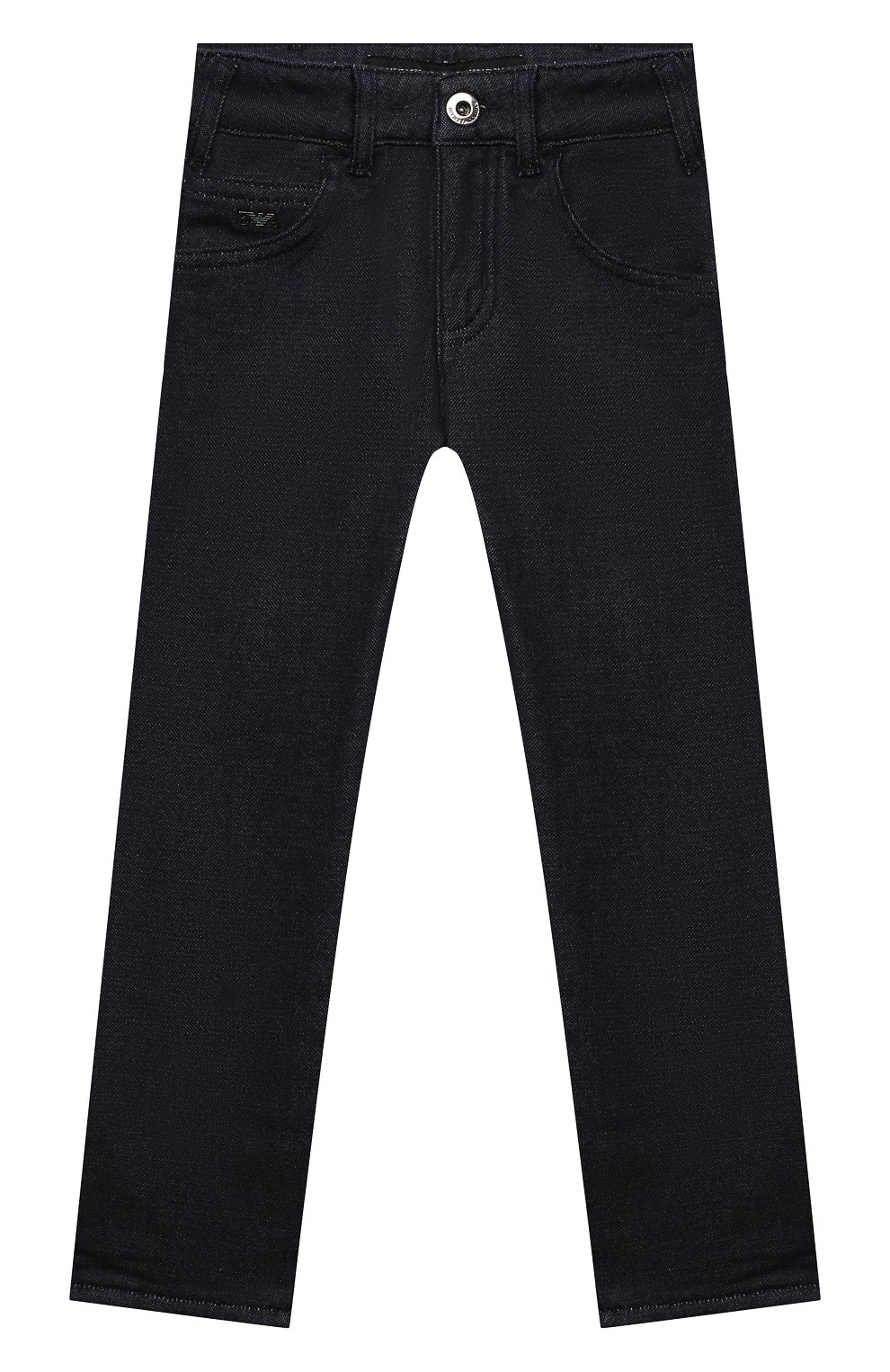Детские джинсы EMPORIO ARMANI темно-синего цвета, арт. 6K4J45/4D2AZ | Фото 1 (Материал внешний: Хлопок; Материал подклада: Хлопок; Ростовка одежда: 10 - 11 лет | 140 - 146см, 13 - 15 лет | 158 см, 16 лет | 164 см, 4 года | 104 см, 5 лет | 110 см, 6 лет | 116 см, 7 лет | 122 см, 8 лет | 128 см)