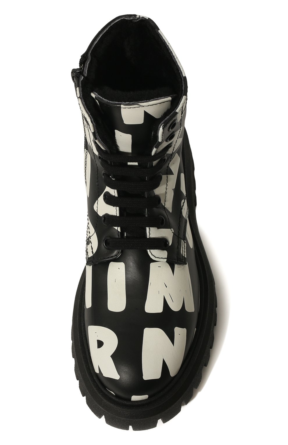 Детские кожаные ботинки MARNI черно-белого цвета, арт. 71612 VAR.3/36-41 | Фото 4 (Материал утеплителя: Натуральный мех; Материал сплава: Проставлено; Нос: Не проставлено)