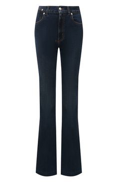 Женские джинсы ALEXANDER MCQUEEN синего цвета, арт. 628062/QMABH | Фото 1 (Длина (брюки, джинсы): Удлиненные; Кросс-КТ: Деним; Силуэт Ж (брюки и джинсы): Расклешенные; Материал внешний: Хлопок; Стили: Кэжуэл)