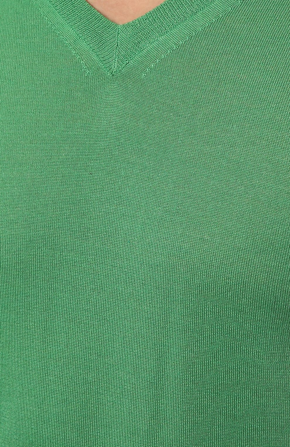 Мужской пуловер из кашемира и шелка FEDELI зеленого цвета, арт. 6UE07135 | Фото 5 (Принт: Без принта; Материал внешний: Шерсть, Шелк, Кашемир; Рукава: Длинные; Длина (для топов): Стандартные; Вырез: V-образный; Мужское Кросс-КТ: Пуловеры; Стили: Кэжуэл)