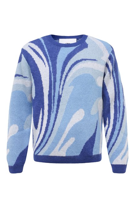 Мужской свитер RTA голубого цвета, арт. MU23S433-T1421 | Фото 1 (Драгоценные камни: Проставлено; Материал внешний: Синтетический материал; Рукава: Длинные; Длина (для топов): Стандартные; Материал сплава: Проставлено)