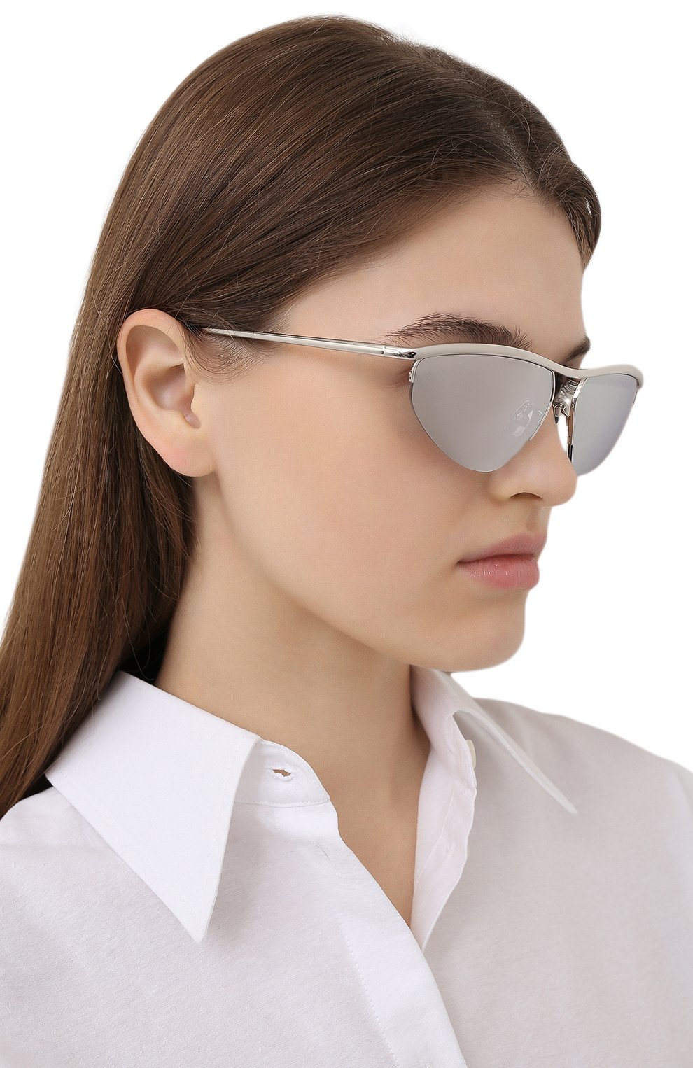 Женские солнцезащитные очки BOTTEGA VENETA серебряного цвета, арт. BV1091S | Фото 2 (Региональные ограничения белый список (Axapta Mercury): RU; Тип очков: С/з; Очки форма: Узкие)