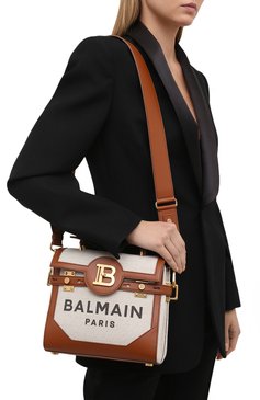 Женская сумка bbuzz 23 BALMAIN коричневого цвета, арт. VN0DB530/TCFN | Фот о 5 (Сумки-технические: Сумки через плечо, Сумки top-handle; Ремень/цепочка: На ремешке; Материал: Текстиль; Размер: small)