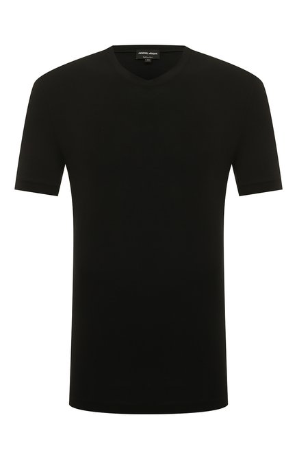 Мужская футболка из вискозы GIORGIO ARMANI черного цвета, арт. 8NST53/SJP4Z | Фото 1 (Материал внешний: Вискоза; Принт: Без принта; Стили: Кэжуэл; Рукава: Короткие; Длина (для топов): Стандартные)