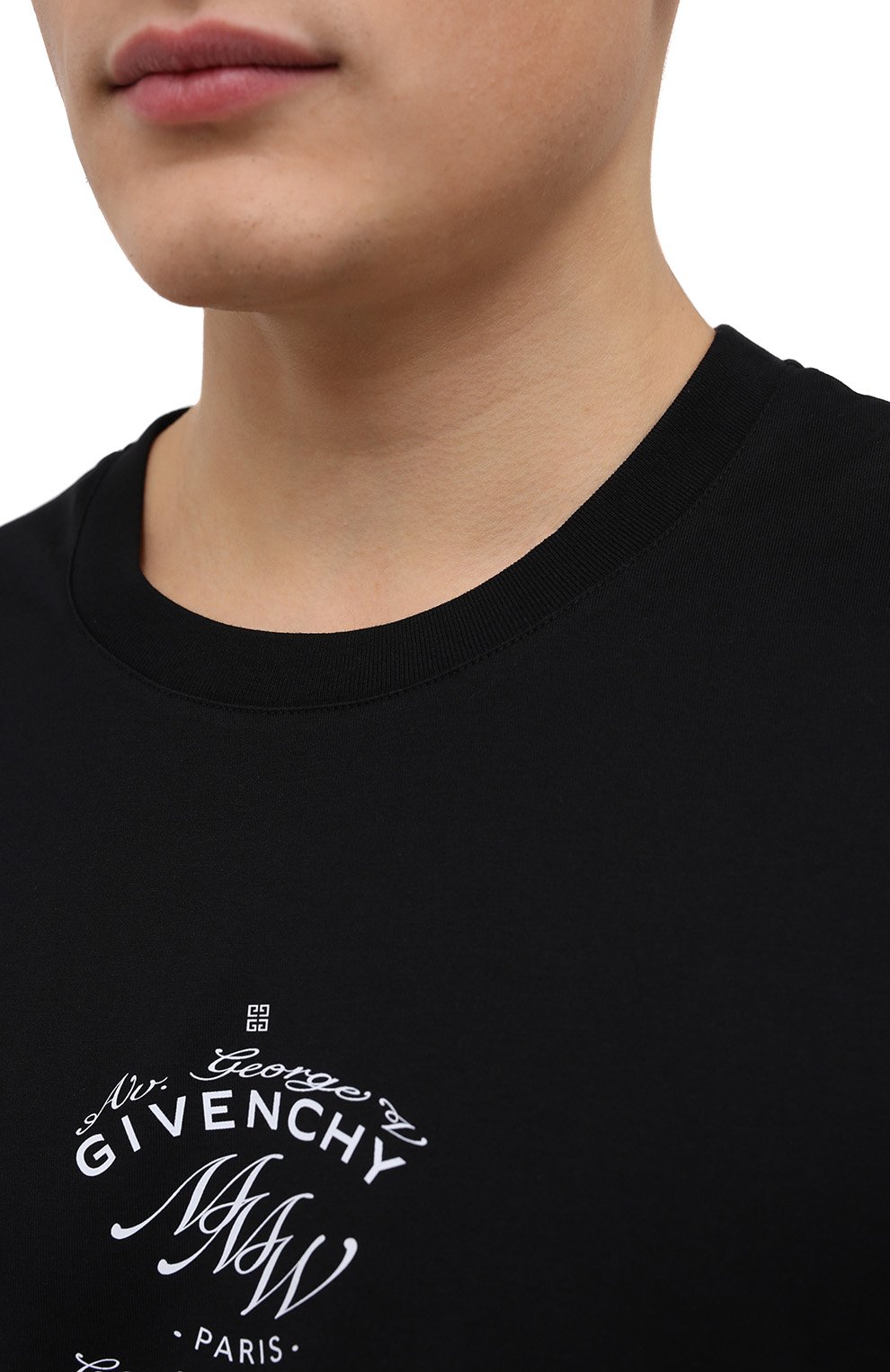 Мужская хлопковая футболка GIVENCHY черного цвета, арт. BM71793Y6B | Фото 5 (Рукава: Короткие; Принт: С принтом; Длина (для топов): Удлиненные; Материал внешний: Хлопок; Стили: Кэжуэл)