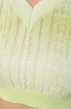 Женский хлопковый пуловер GCDS светло-зеленого цвета, арт. SS23W380807 | Фото 5 (Рукава: Длинные; Материал сплава: Проставлено; Материал внешний: Хлопок; Женское Кросс-КТ: Пуловер-одежда; Драгоценные камни: Проставлено; Длина (для топов): Укороченные; Стили: Романтичный)