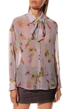 Женская блузка BLUGIRL сиреневого цвета, арт. RF2212/T3219 | Фото 3 (Рукава: Длинные; Материал внешний: Синтетический материал; Длина (для топов): Стандартные; Принт: С принтом; Стили: Романтичный; Женское Кросс-КТ: Блуза-одежда)