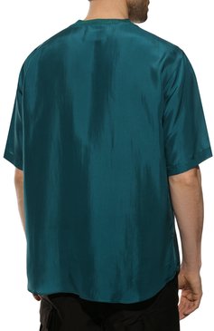 Мужская шелковая футболка GIORGIO ARMANI темно-бирюзового цвета, арт. 2SGCCZ01/TZ832 | Фото 4 (Материал внешний: Шелк; Принт: Без принта; Рукава: Короткие; Длина (для топов): Стандартные; Материал сплава: Проставлено; Драгоценные камни: Проставлено; Стили: Кэжуэл)