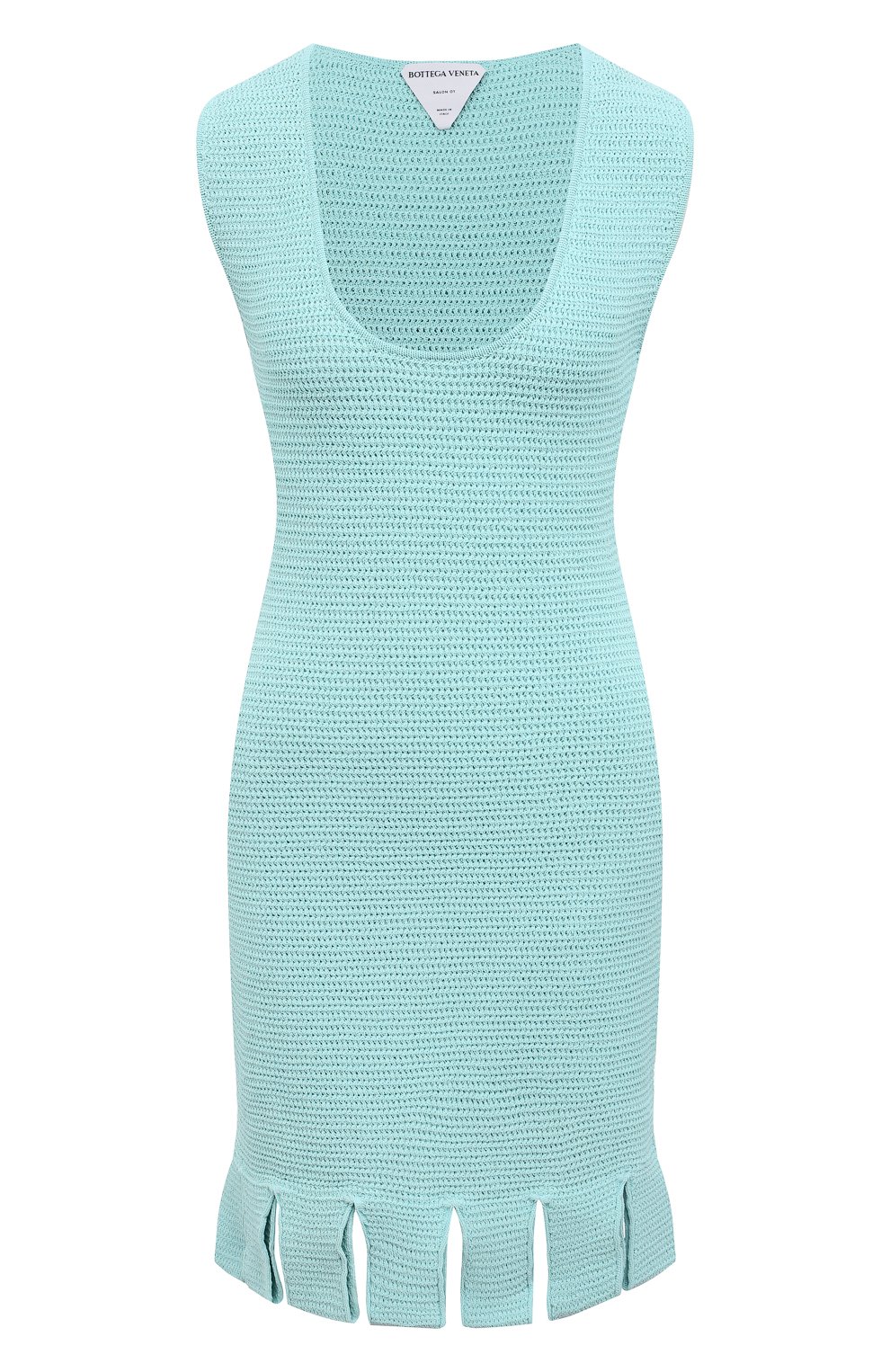 Женское хлопковое платье BOTTEGA VENETA голубого цвета, арт. 656578/V0S90 | Фото 1 (Длина Ж (юбки, платья, шорты): Мини; Случай: Повседневный; Материал внешний: Синтетический материал, Хлопок; Региональные ограничения белый список (Axapta Mercury): RU; Кросс-КТ: Трикотаж; Рукава: Без рукавов; Стили: Романтичный; Женское Кросс-КТ: Платье-одежда)