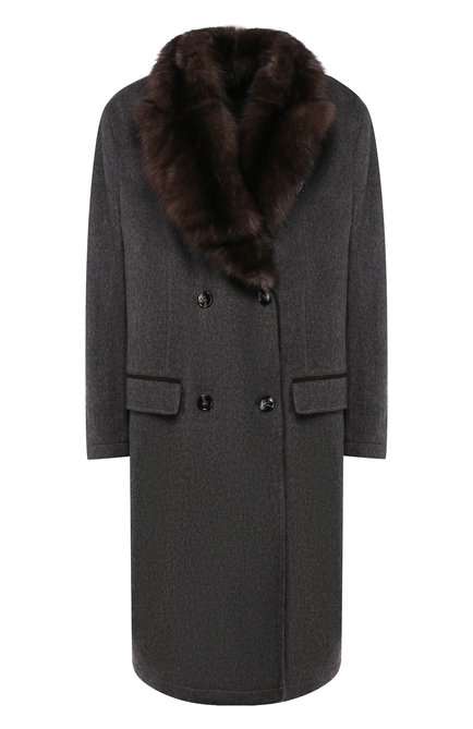 Женское пальто с меховой отделкой KITON серого цвета по цене 1790000 руб., арт. DW0619AV03S28 | Фото 1