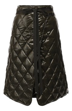 Женская стеганая юбка с запахом MONCLER хаки цвета, арт. D2-093-25900-05-68950 | Фото 1 (Материал внешний: Синтетический материал; Женское Кросс-КТ: Юбка-одежда; Длина Ж (юбки, платья, шорты): До колена; Статус проверки: Проверено, Проверена категория)