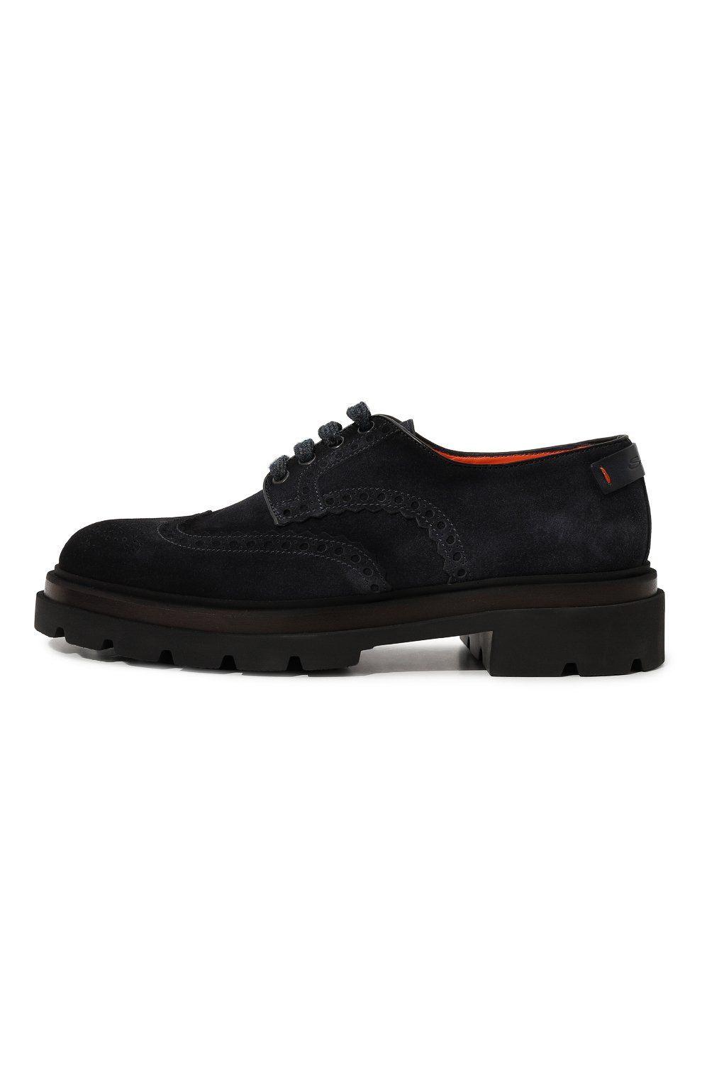Мужские замшевые дерби SANTONI темно-синего цвета, арт. MGMG17800JK4EGXXS50 | Фото 4 (Мужс�кое Кросс-КТ: Броги-обувь; Материал внутренний: Натуральная кожа; Материал сплава: Проставлено; Нос: Не проставлено; Стили: Классический; Материал внешний: Замша)