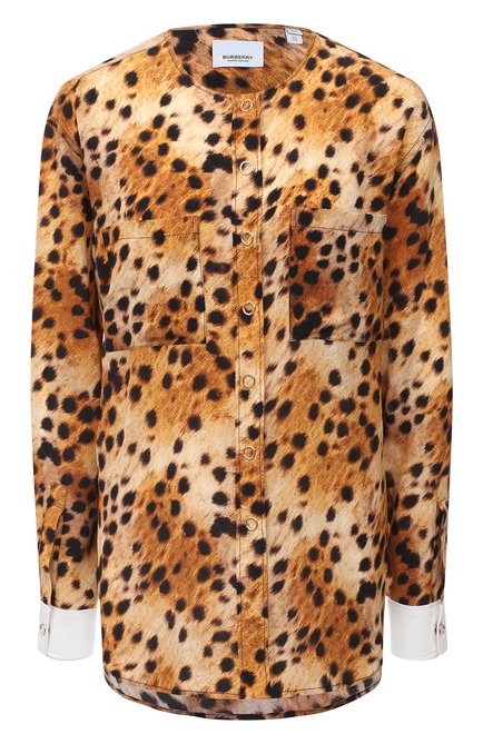 Женская шелковая блузка BURBERRY леопардового цвета, арт. 4566851 | Фото 1 (Рукава: Длинные; Материал внешний: Шелк; Женское Кросс-КТ: Блуза-одежда; Стили: Романтичный; Принт: С принтом; Длина (для топов): Удлиненные)