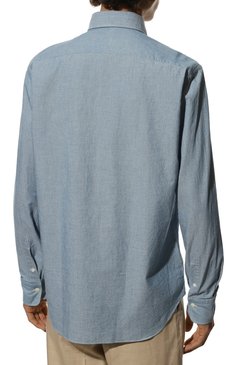 Мужская хлопковая рубашка ALESSANDRO GHERARDI серо-голубого цвета, арт. BP1L-3G-7T/10AC | Фото 4 (Манжеты: На пуговицах; Рукава: Длинные; Рубашки М: Regular Fit; Случай: Повседневный; Длина (для топов): Стандартные; Материал внешний: Хлопок; Принт: Однотонные; Стили: Кэжуэл)