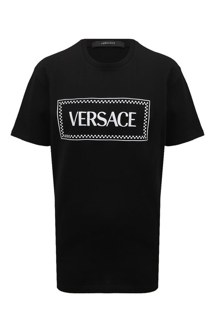 Женская хлопковая футболка VERSACE черного цвета по цене 66800 руб., арт. 1011882/1A08573 | Фото 1