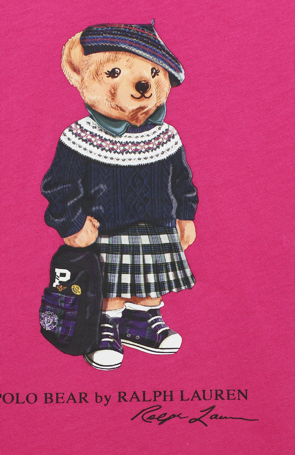 Детская хлопковая футболка POLO RALPH LAUREN фуксия цвета, арт. 312802624 | Фото 3 (Девочки Кросс-КТ: футболка-одежда; Рукава: Короткие; Материал внешний: Хлопок)