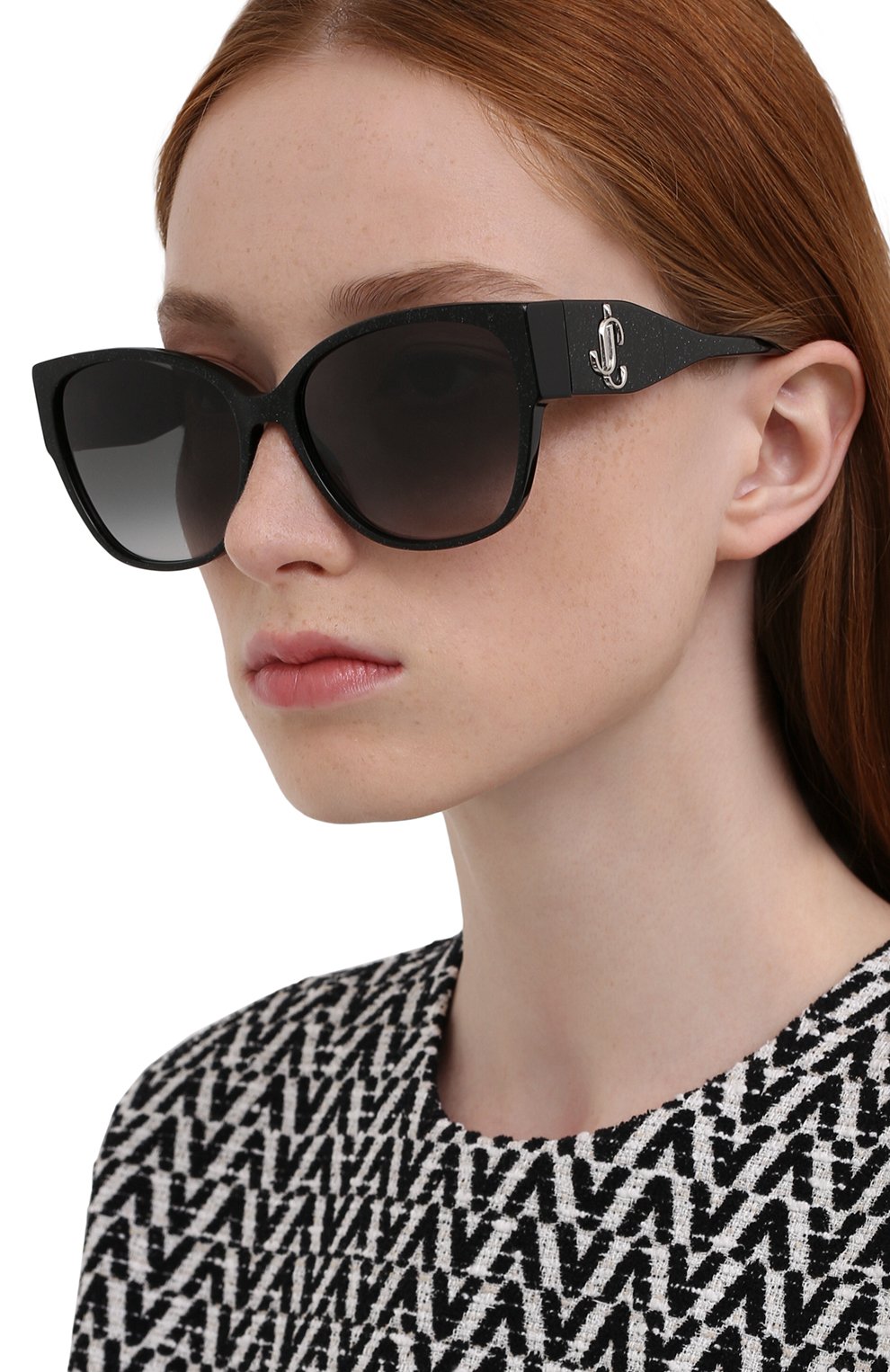 Женские солнцезащитные очки JIMMY CHOO черного цвета, арт. SHAY DXF | Фото 2 (Региональные ограничения белый список (Axapta Mercury): RU; Тип очков: С/з; Оптика Гендер: оптика-женское; Очки форма: Бабочка)