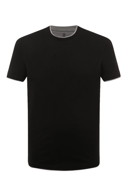 Мужская хлопковая футболка BRUNELLO CUCINELLI черного цвета, арт. M0T617427 | Фото 1 (Материал внешний: Хлопок; Длина (для топов): Стандартные; Рукава: Короткие; Принт: Без принта; Стили: Кэжуэл; Размерность: Маломерит)