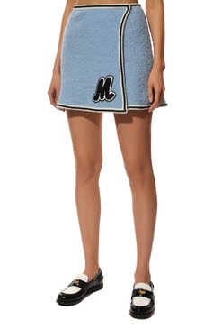 Женская шерстяная юбка MIU MIU голубого цвета, арт. MG1733-2E37-F0076 | Фото 3 (Материал внешний: Шерсть; Длина Ж (юбки, платья, шорты): Мини; Женское Кросс-КТ: Юбка-одежда; Стили: Романтичный)