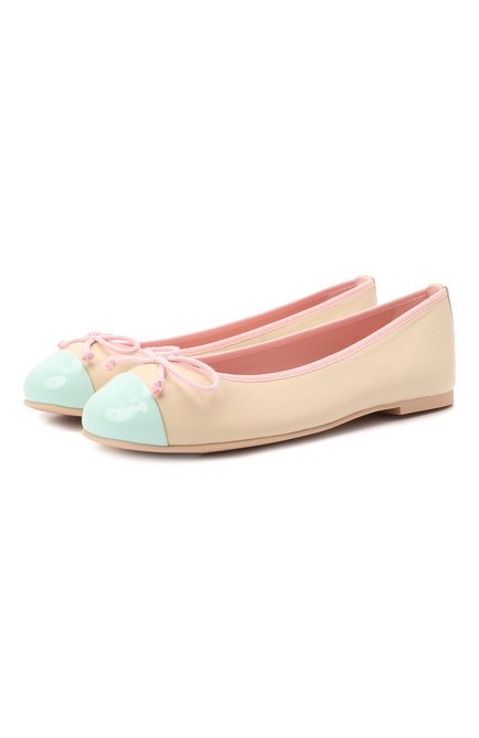 Детские кожаные балетки PRETTY BALLERINAS бежевого цвета, арт. 49.107-J/SHADE/C0T0N | Фото 1 (Материал внутренний: Натуральная кожа; Материал внешний: Кожа)