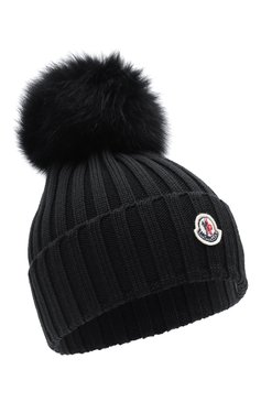 Женская шерстяная шапка MONCLER черного цвета, арт. F2-093-3B702-01-A9327 | Фото 1 (Материал: Текстиль, Шерсть)