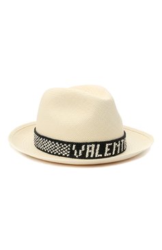 Женская соломенная шляпа valentino x borsalino VALENTINO черно-белого цвета, арт. VW2HAA57/WDI | Фото 1 (Региональные ограничения белый список (Axapta Mercury): RU; Материал: Растительное волокно)