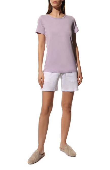 Женская футболка DEREK ROSE сиреневого цвета, арт. 1227-LARA001 | Фото 2 (Рукава: Короткие; Длина (для топов): Стандартные; Материал внешний: Синтетический материал; Женское Кросс-КТ: Футболка-белье)