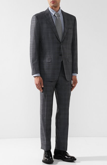 Мужская хлопковая сорочка с воротником button down BRIONI голубого цвета, арт. SCAA0L/0703V | Фото 2 (Материал внешний: Хлопок; Рукава: Длинные; Длина (для топов): Стандартные; Статус проверки: Проверено, Проверена категория; Случай: Формальный; Манжеты: На пуговицах; Воротник: Button down; Принт: Клетка)