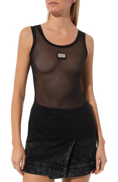 Женский майка DOLCE & GABBANA черного цвета, арт. F771QT/FLRC2 | Фото 3 (Стили: Гламурный; Материал внешний: Синтетический материал; Длина (для топов): Стандартные; Материал сплава: Проставлено; Драгоценные камни: Проставлено)