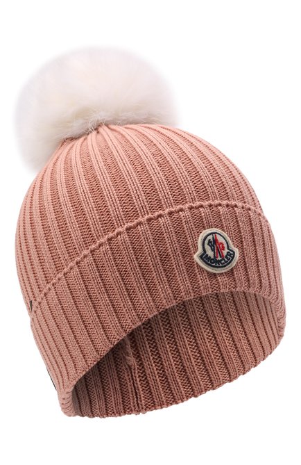 Детского шерстяная шапка MONCLER розового цвета, арт. G2-954-3B726-10-04S01 | Фото 1 (Материал: Шерсть, Текстиль)